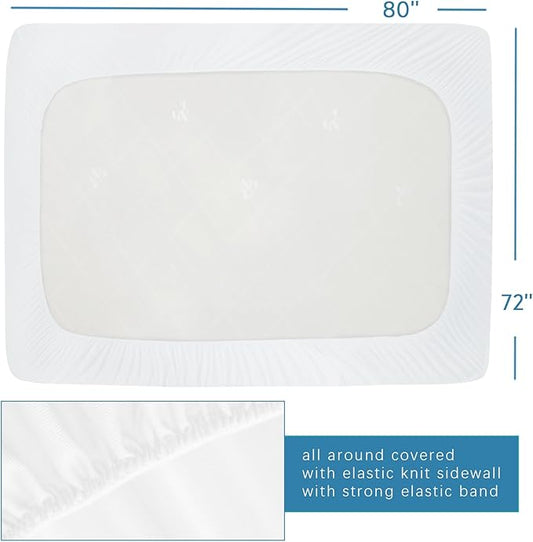 RV King Terry Mattress Protector Waterproof for 72''×80'' up to14'' Depth, Ultra Soft & Breathable Smooth Top Fitted Mattress Cover Skin-Friendly Machine Washable