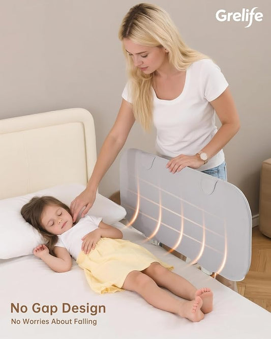 Grelife 33" Travel Bed Rail for Toddlers (Compact), Fast Install, Portable Adjustable Height, Tall Toddler Bed Rails for Crib, Single, Twin Bed, Foldable Baby Bed Rail Guard for Box, Flat Bed