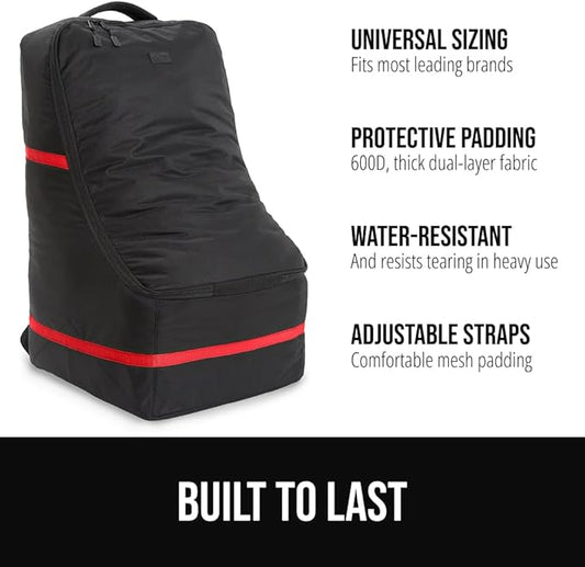 GORILLA GRIP Tear and Water Resistant Padded Car Seat Travel Bag for Airplane and Airport, Universal Fit Baby Carseat Bags, Handle & Shoulder Straps, Air Gate Check Toddler Stroller Carrier, Red