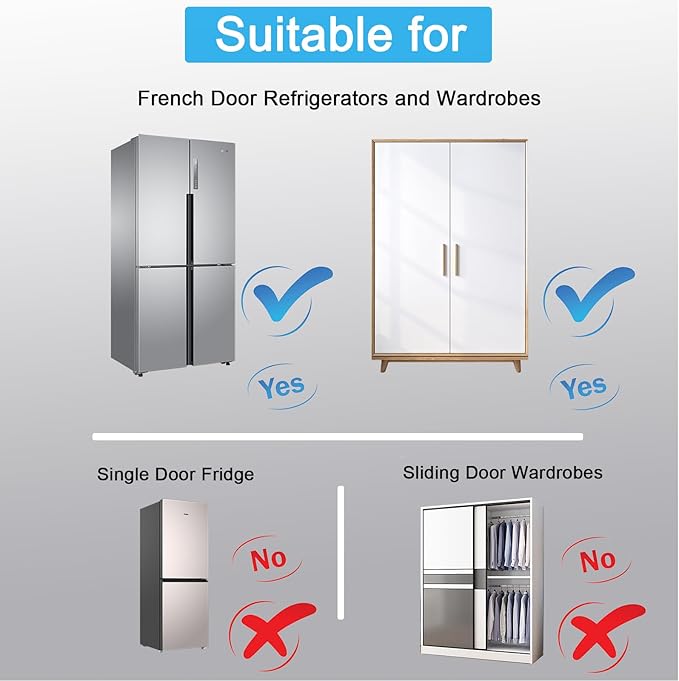 2 Pack Premium Child Safety Lock for French Fridge/Side-by-Side Refrigerator/Double Door Freezer or Cabinet, Adjustable Width & Easy to Install (Black)