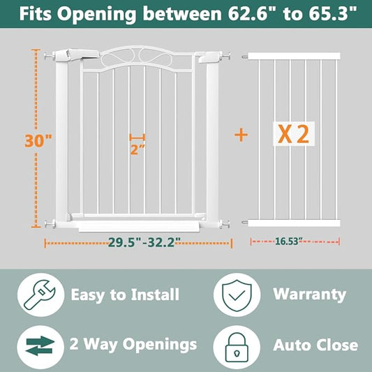 Fairy Baby 62.6"-65.3" Extra Wide Press Mounted Baby Gate Indoor for Kids Or Pets Walk Thru No Drill Long Dog Gates for The House Doorway Child Safety Gate