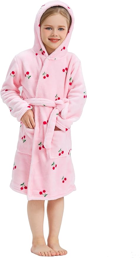 Toddler Robes Cute Pattern Bathrobe Unisex Kids Robe Baby Flannel Hoodie Pajamas Sleepwear