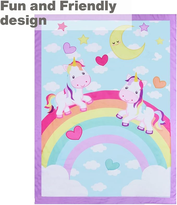 EVERYDAY KIDS 4 Piece Toddler Bedding Set - Unicorn Dreams - Includes Comforter, Flat Sheet, Fitted Sheet and Reversible Pillowcase