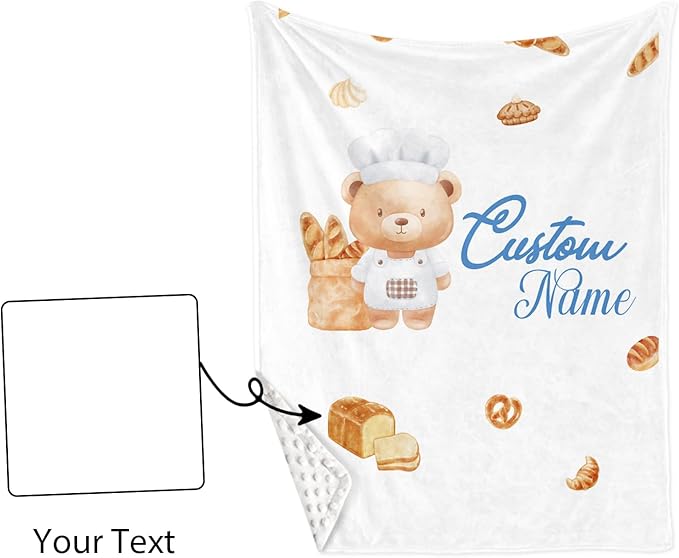 Personalized Crib Bedding Set, Custom Name Baby Bedding 5-Pcs Set - Soft Blanket Fitted Sheet Changing Pad Cover Nursery Rug and Wall Art, Cute Bread Bear Theme Nursery Decor for Newborn Boys Girls