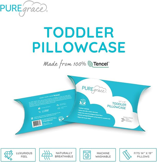 PUREgrace Tencel Toddler Pillowcase – Washable and Soft, Sized for All Toddler Pillows, Breathable and Smooth with Secure Flap Design