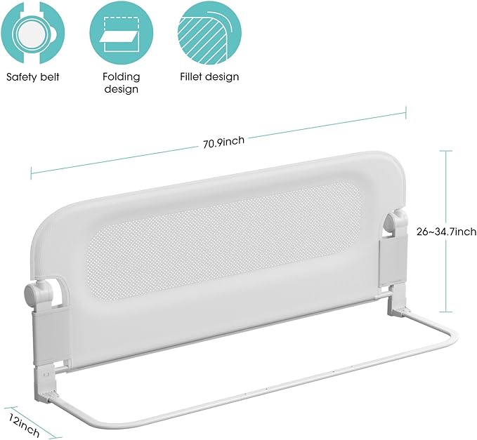 Baby Bed Rail Guard for Toddlers - 70" Toddler Bed Rails for Twin, Full, Queen, King Bunk Size Bed Swing Down Bedrail Extral Tall Child Safety Side Railing Guards for Kids White