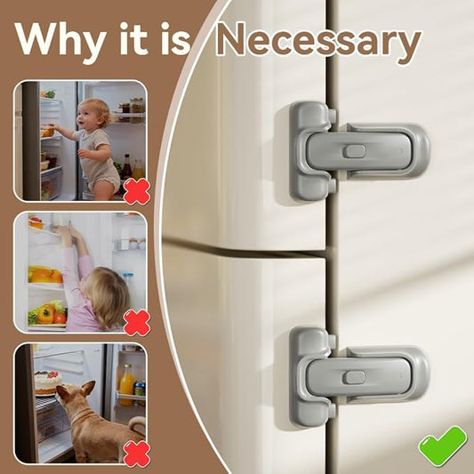 SAFELON 2 Pcs Baby Safety Refrigerator Lock, Child Proof Fridge Door Lock, Protect Refrigerators with Damaged Sealing Strips, No Tools Required (Grey)