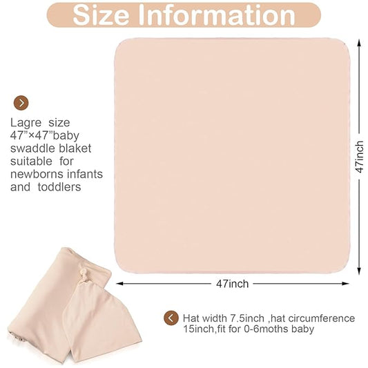 JaGely 2 Pcs Stretchy Baby Swaddle Blankets Set Extra Soft 47" x 47" Baby Newborn Swaddle Blanket and Hat(Green, Apricot)