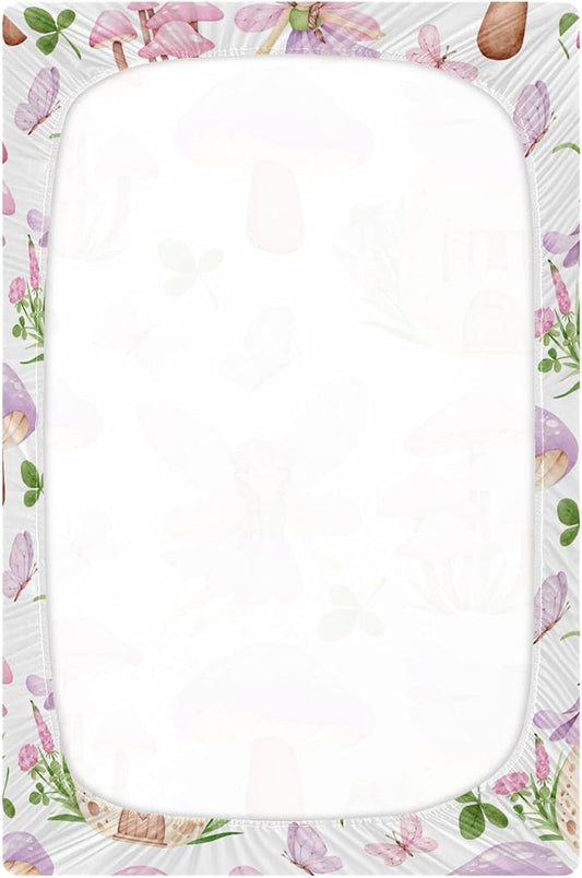 Butterflies Fairy House Crib Sheets Soft Breathable Fitted Baby Crib Sheets Mattress Cover for Girls Boys, 52" x 28" x 9"