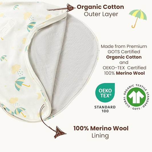 AnZai Merino Wool & Organic Cotton Sleep Sack for 2-24 Months - 2 Way Zipper Adjustable Sleeping Bag, Year Round