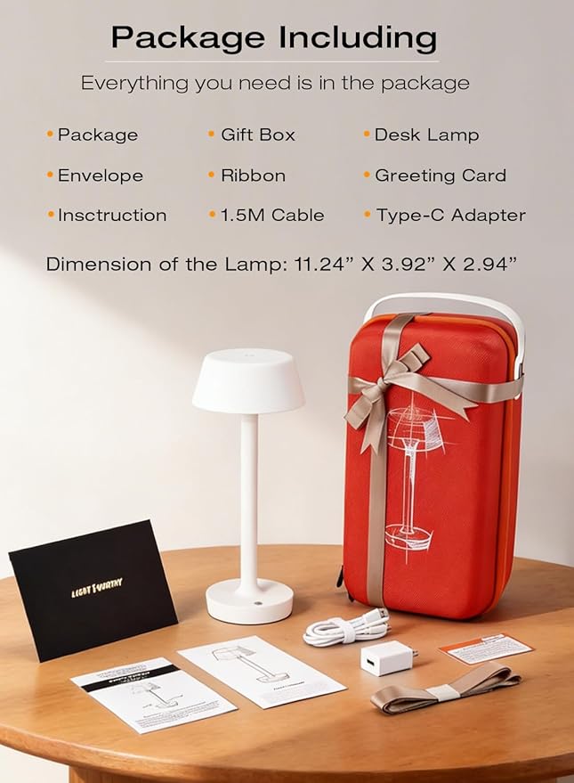 Light Worthy Cordless Rechargeable Table Lamp with Power Charger,Portable Touch LED Desk Lamp,5000mAh Battery Operated,2700K-5700K Tunable Dimmable for Bedroom,Outdoor Camping Bedside,White