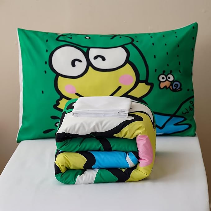 CLOTHKNOW Frog Toddler Bedding Sets for Boys, 4 Pieces Bedding Sets, Cute Animal Cartoon Pattern, Soft Crib Bed Set Including Comforter, Flat Sheet, Fitted Sheet and Pillowcase