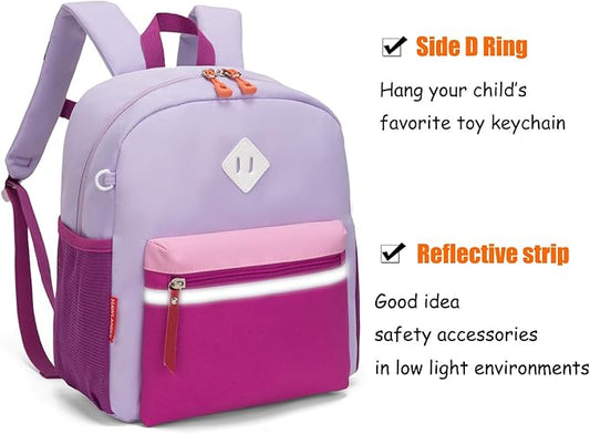 HawLander Little Kids Backpack for Boys or Girls, Toddler School Bag Fits 3 to 6 years old, Light Purple, 12 Inch