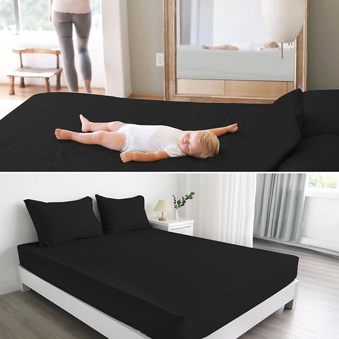 2 Pack Twin Mattress Protector Waterproof Cover, Machine Washable 14" Deep Pocket Twin Size Mattress Covers for Kids Bed, Black