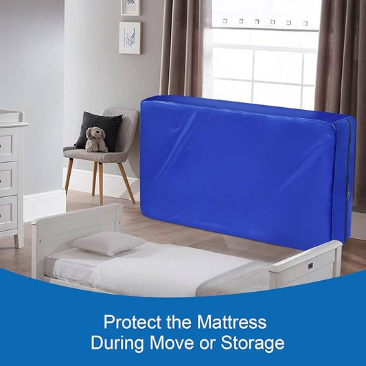 Waterproof Heavy Duty Crib Mattress Moving Bag with Strong Zipper - Reusable Crib Mattress Cover for Moving, Blue, 2 Pack