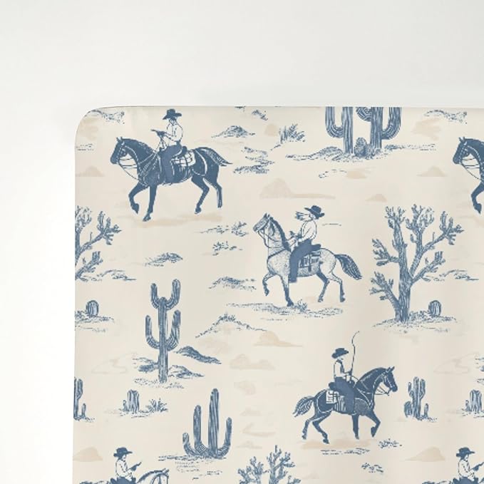 Vintage Western Cowboy Baby Crib Sheets, Standard Size (28x52 inches), Polyester, Brown, Beige, Tan, Cartoon Pattern, 9 Inch Deep Pocket, 300 Thread Count, Machine Washable