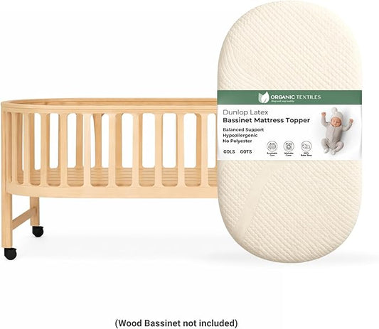ORGANIC TEXTILES Organic Baby Mattress Topper with Water Resistant Removable Cotton Cover - GOLS/GOTS Certified - Breathable - 3" Bassinet (30"x15")