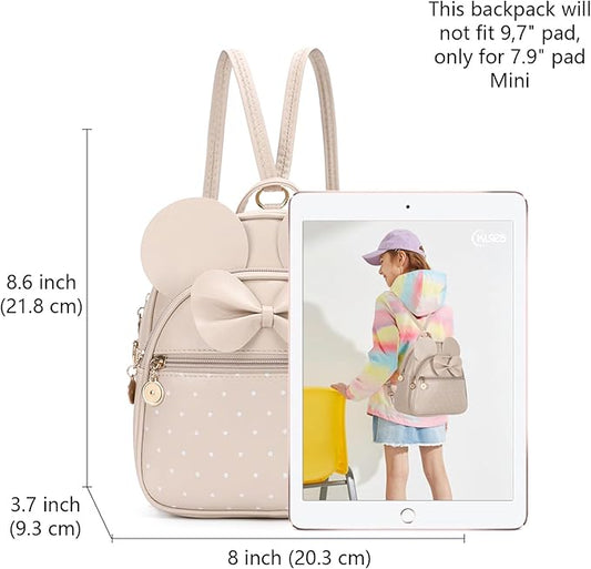 KL928 Girls Mini Backpack Bowknot Polka Dot Cute Small Daypacks Convertible Shoulder Bag Purse for Women