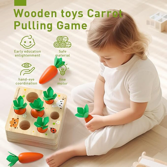 Montessori Wooden Carrot Shape Sorting Toy – Sensory Learning Puzzle for Toddlers, Size Matching and Fine Motor Skills Development, Educational Gift for Boys and Girls