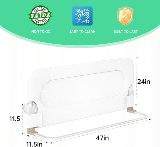 Folding Bed Rail for Toddlers,Baby Bed Rail Guard with Reinforced Anchor Safety System(White,47"x23.6")