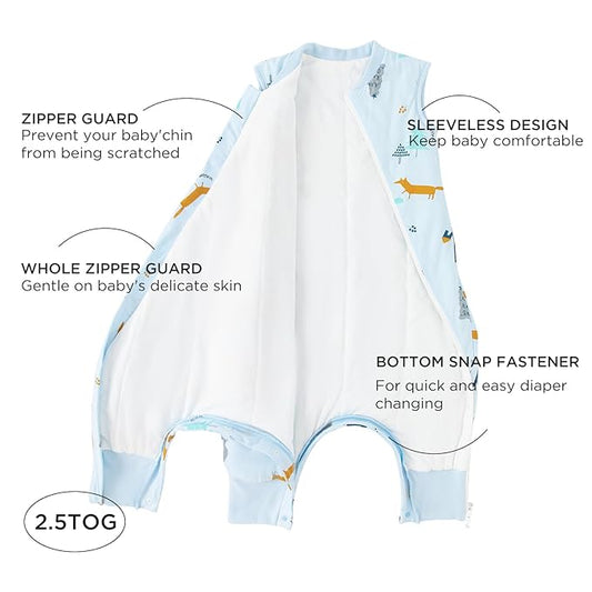 Duomiaomiao 2.5 TOG Toddler Sleep Sack 12-24 Months 100% Cotton Winter Side Open Zipper Baby Sleep Sack with Feet, Warm Toddler Wearable Blanket