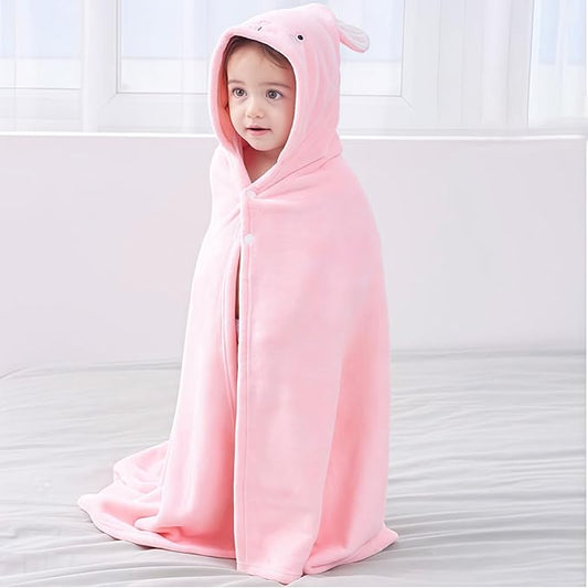 Toddler Bath Towel Baby Towels with Hood 27.5"X55" Ultra Absorbent Soft Bathrobe Blanket Kids Shower Towel for Girls and Boys(Rainbow Pink)