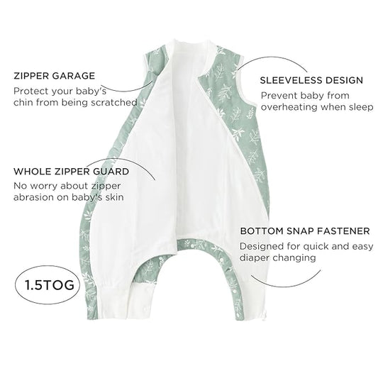 Duomiaomiao 1.5 TOG Toddler Sleep Sack 12-24 Months 100% Cotton Four Season Side Open Zipper Baby Sleep Sack with Feet, Breathable Toddler Wearable Blanket