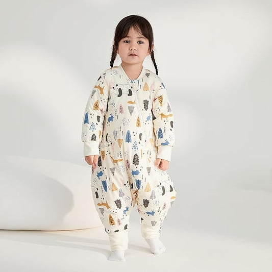 Duomiaomiao Unisex Baby Sleep Bag, 3.5 TOG, 100% Cotton, Winter Toddler Sleep Bag with Feet, 2-Way Zipper for Early Walkers