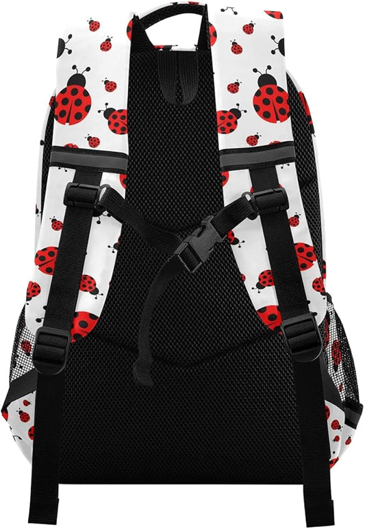 MNSRUU School Backpack with Chest Strap, Cute Red Ladybug Laptop Backpack, Travel Hiking Backpack for Boys Girls, Rucksack, Knapsack One Size