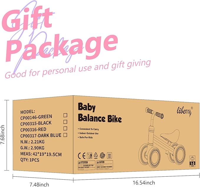 Liberry Baby Balance Bike with Adjustable Seat, Toddler First Ride-On Toy for 1-2 Year Old, Girls Birthday Gift