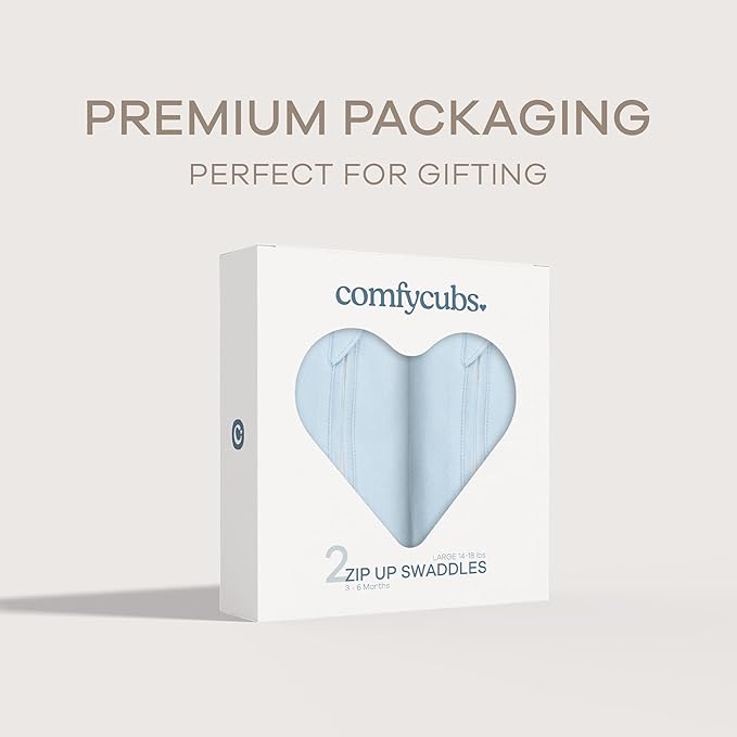 Comfy Cubs Swaddle Blanket Baby Girl Boy Easy Zipper Wrap 2 Pack Newborn Infant Sleep Sack (Large 3-6 Months, Blue)