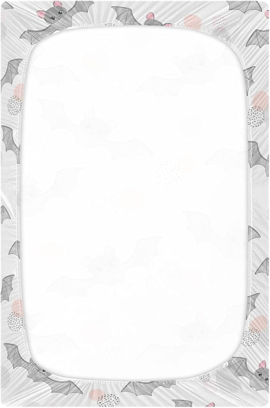 Halloween Cute Bats Crib Sheets Soft Breathable Fitted Baby Crib Sheets Mattress Cover for Girl Boys, 52" x 28" x 9"