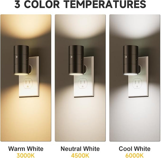 NIORSUN Night Lights Plug into Wall, Dimmable with 3 Color Modes & Auto On/Off Sensor, Ultra-Slim Nightlight for Hallway, Bathroom, Bedroom, Nursery, Kitchen (8 Pack, Black)