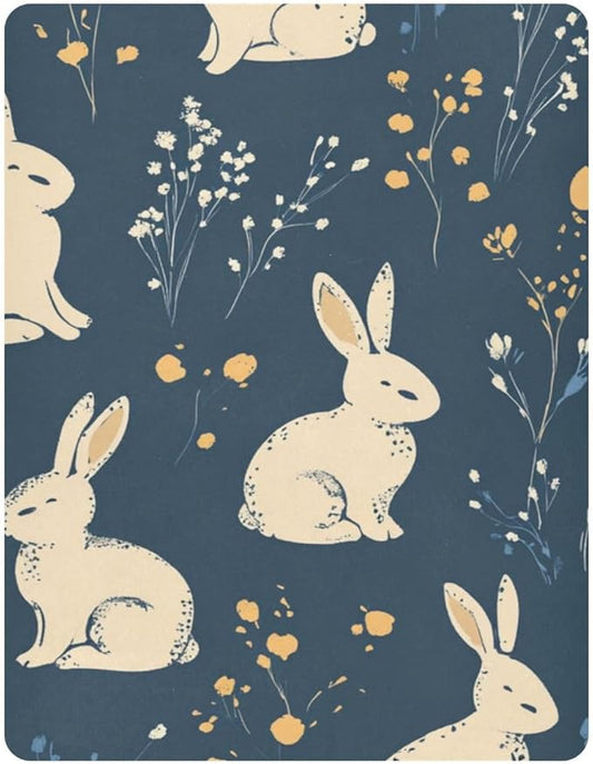 Easter Bunny Floral Dark Blue Crib Sheets Standard Crib Toddler Mattresses Cover Fitted Baby Bed Sheet Breathable Crib Mattress Sheet for Girls Boys 52" x 28"x5''