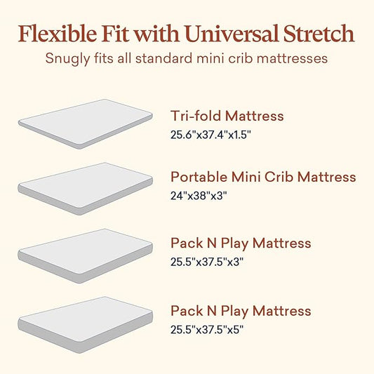Graco Pack and Play Mattress Sheets Fitted, Mini Crib Sheets 2-Pack for Pack 'n Play Mattress, Stretchy Playard Sheets