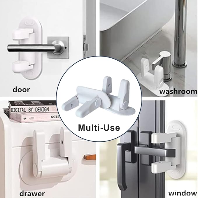 Matenf Childproof Door Lever Lock (2 Pack) Prevents Toddlers Pets From Opening Doors, Door Handle Lock for Babyproofing, Durable Safe ABS Material Strong Adhesive, No Drill Tool Needed Easy to Install