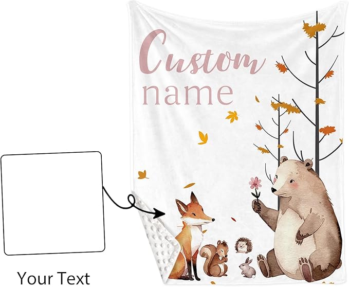 Personalized Crib Bedding Set for Boys Girls, Custom Baby Crib Sets with Name, Fox Sika Deer Design Nursery Bedding 2 Piece - Soft Blanket with Double Layer Dotted Backing, Crib Fitted Sheet