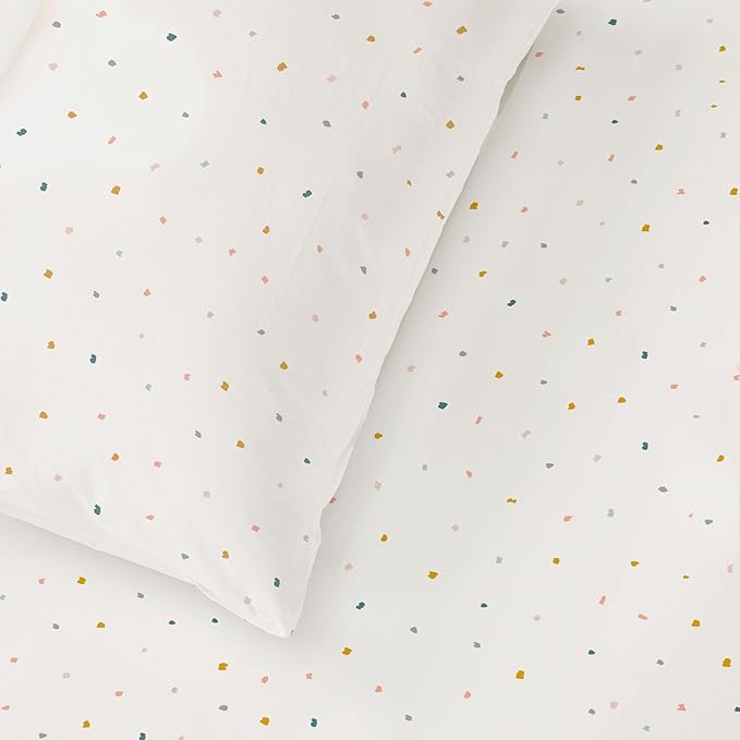 MakeMake Organics Organic Full Fitted Sheet Set GOTS Certified Organic Cotton Fitted Sheet with Pillowcase Ultra Soft Non Toxic Breathable Colorful Dots Neutral Boys Girls (Full, Dotty)