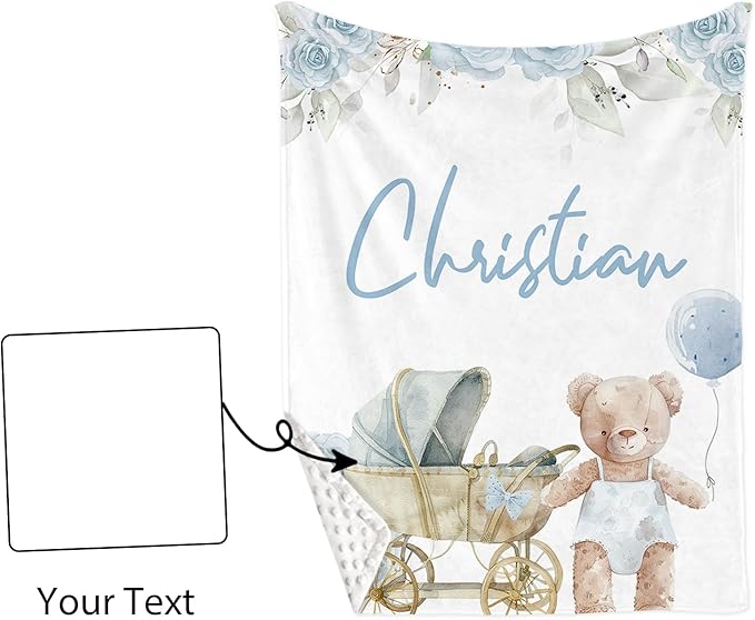 Personalized Baby Crib Bedding Set, Custom Name Bear Doll Design Baby Bedding 2-Pcs Set - Soft Double Layer Dotted Blanket and Fitted Sheet, Nursery Bedding for Newborn Boys Girls, Perfect Shower Gift