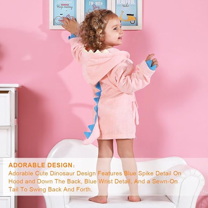 MICHLEY Girls Boys Robe Cotton Towel Baby Animal Dinosaur Style Hooded Bathrobe