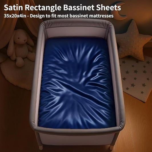 Satin Bassinet Sheet, Great for Baby Hair, Soft Silk Feeling Sheet for Rectangle Cradle Bassinet Mattress Pad, for Boys Gift Newborn and Infant(Navy)