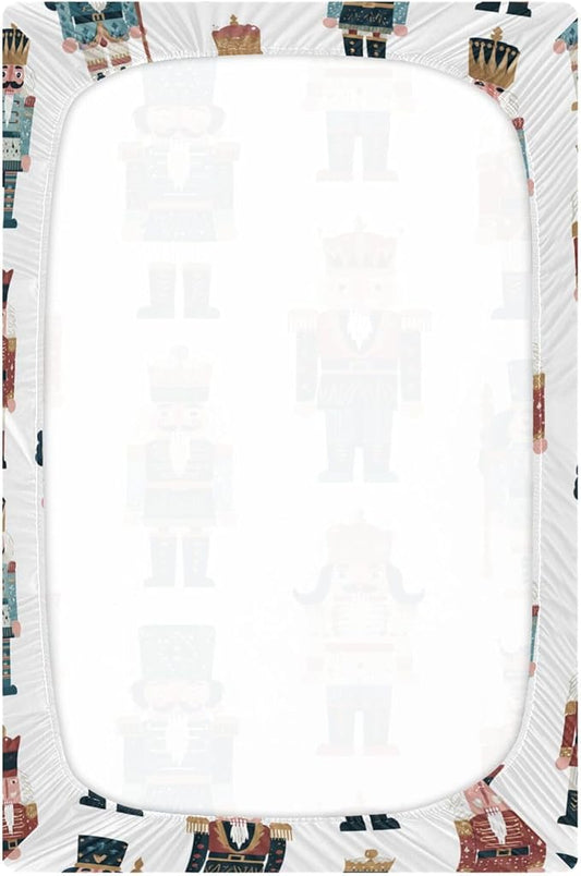 Christmas Nutcrackers White Crib Sheets Soft Breathable Fitted Baby Crib Sheets Mattress Cover for Girls Boys, 52" x 28" x 9"