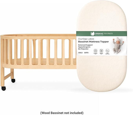 ORGANIC TEXTILES Organic Baby Mattress Topper with Tencel Cover - GOLS/GOTS Certified - Breathable, Hypoallergenic, 2" Bassinet (30"x15")