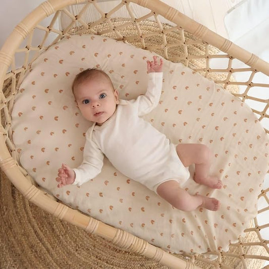 Crib Sheets – Organic Cotton Muslin Fitted Crib Sheet – Standard Size for Baby Boy and Baby Girl 28" x 52" Ultra-Soft and Breathable. (Rainbows)