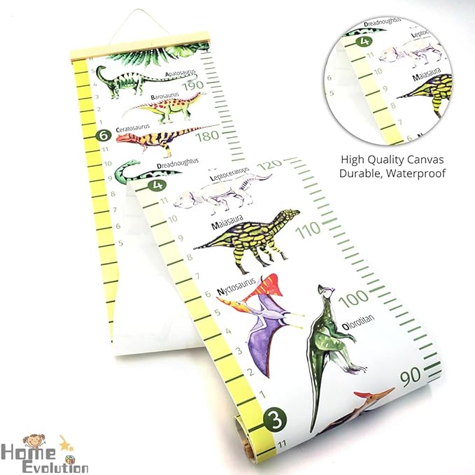 HomeEvolution Kids Growth Chart Height Measuring Chart, Dinosaur Canvas Wall Hanging Rulers for Baby Children Girls Bedroom Decor