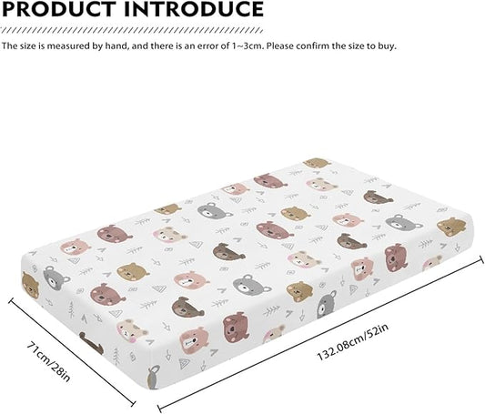 Cartoon Bears Print Fitted Crib Sheet Bears Baby Crib Sheet Fit Standard Crib and Toddler Mattress,Crib Mattress Sheets for Boys Girls 28"x52"