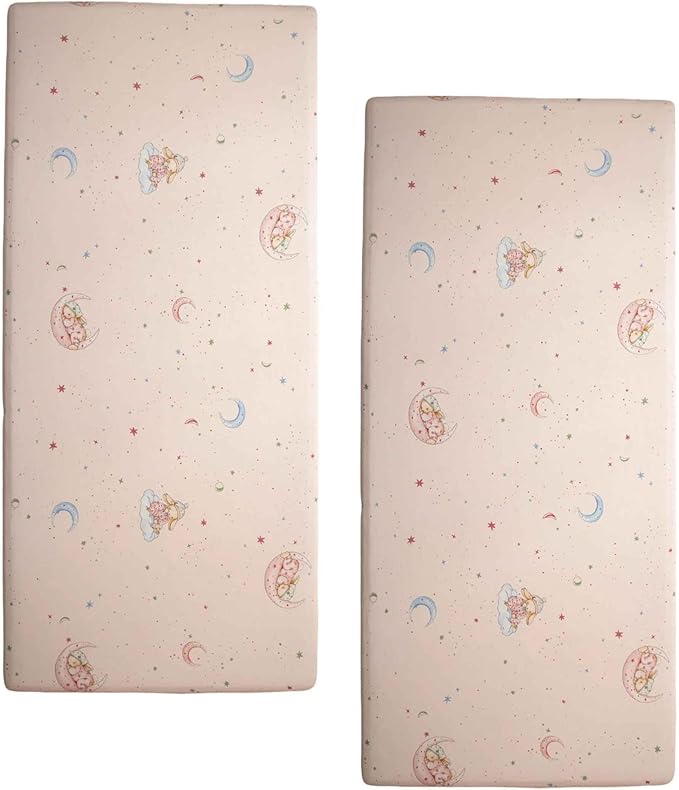 SDY Jersey Crib Sheets for Baby Girls,52”x28”x8,2 Pack,Pink Bunny Easter Day Style Standard Oval/Retangle Crib Mattress Sheets for Toddler,Super Soft Breathable