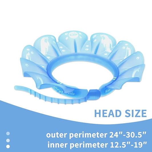 kair Baby Kids Shower Cap Soft Adjustable Silicone Toddler Bath Visor Children Hair Washing Hat Keep Kids Shield Water Out of Eyes & Ears (Blue, Head Size 12.5"-19" Less Than 24 Months)