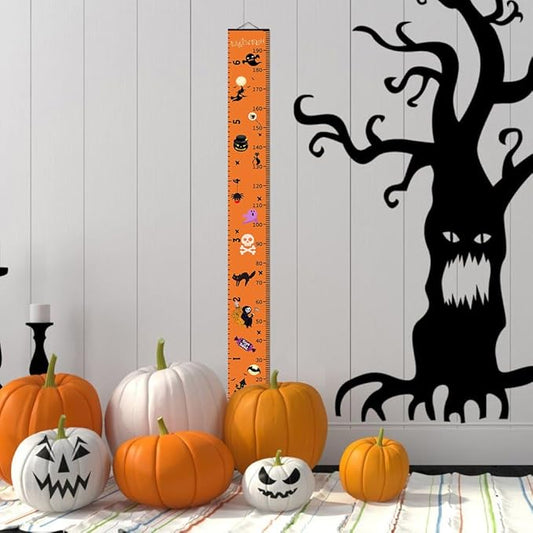Halloween Baby Height Growth Chart - Canvas Height Chart for Kids Baby Child Toddler Boys Girls Growth Chart for Wall Room Nursery Decor Hangable and Removable Measuring Wall Ruler (C, Black Wood)