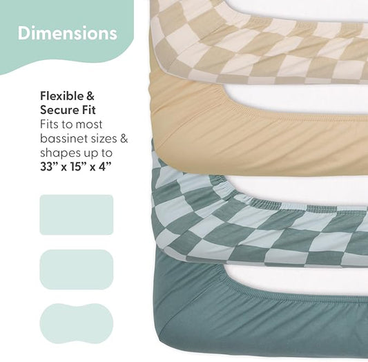 The Peanutshell Baby Organic Bassinet Sheets 4-Pack for Boy or Girl - Ultra Soft & Rectangle Unisex Baby Sheet, 100% Jersey Cotton, Fitted Covers for Crib, Halo Bassinet Mattress